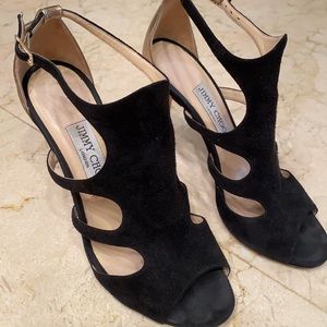 Jimmy Choo black/Gold strappy sandal/bootie